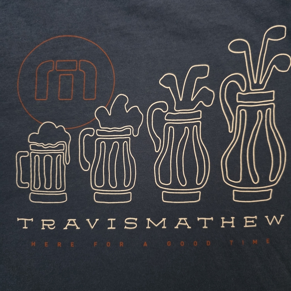 TravisMathew Navy "Here For A Good Time" Tshirt Men's Large